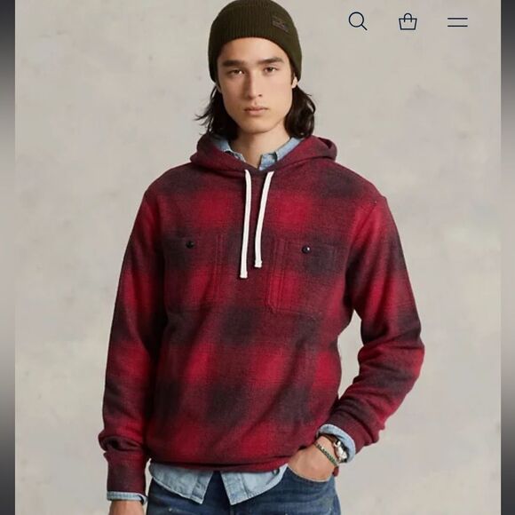 Polo Ralph Lauren Country Plaid Brushed-Back Fleece Hoodie size L in EUC - Picture 1 of 9